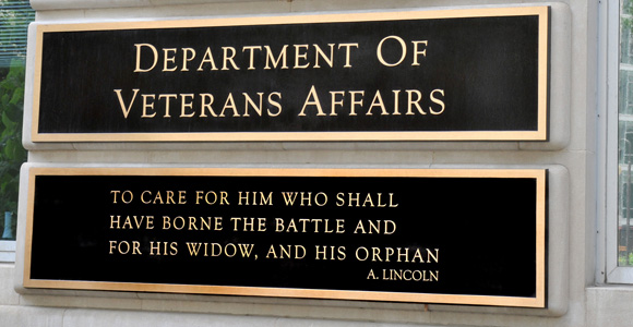 The plaque outside the U.S. Department of Veterans Affairs Central Office