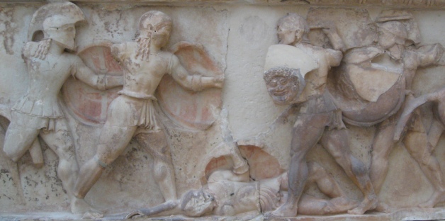 Trojan warriors locked in battle against Achaens