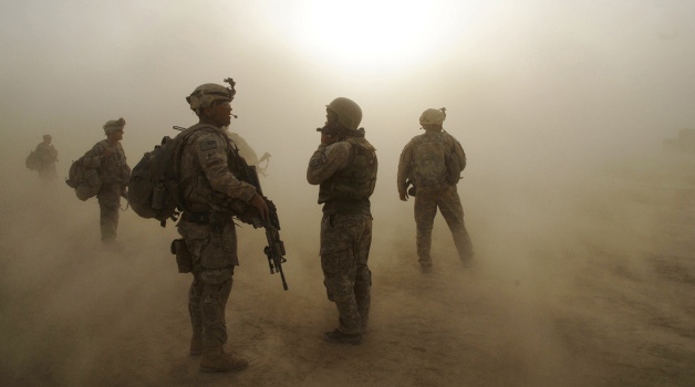 Soldiers standing in a duststorm