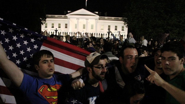 Photo of people celebrating outside The White House