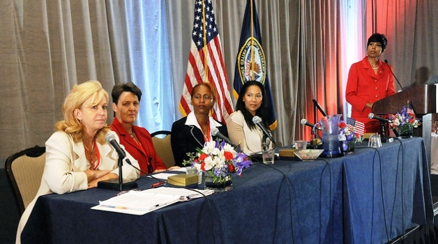 Photo of five women during a panel