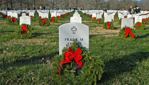 A wreath at Arlington National Cemetery