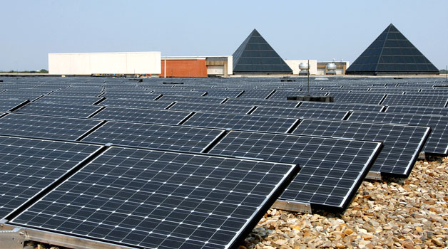 Solar panels atop a VA medical center