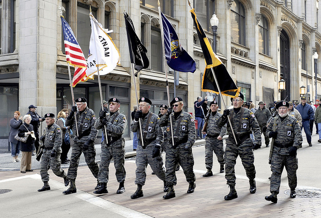 Vietnam Veterans participate in the Pittsburgh Veterans Day parade. VA photos by Glenn Hangard, 2011.