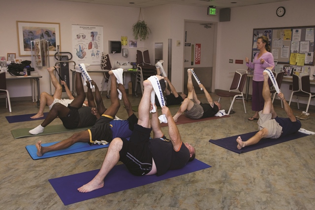 A yoga class is in session at the VA San Diego Healthcare System. (Photo by Kevin Walsh)