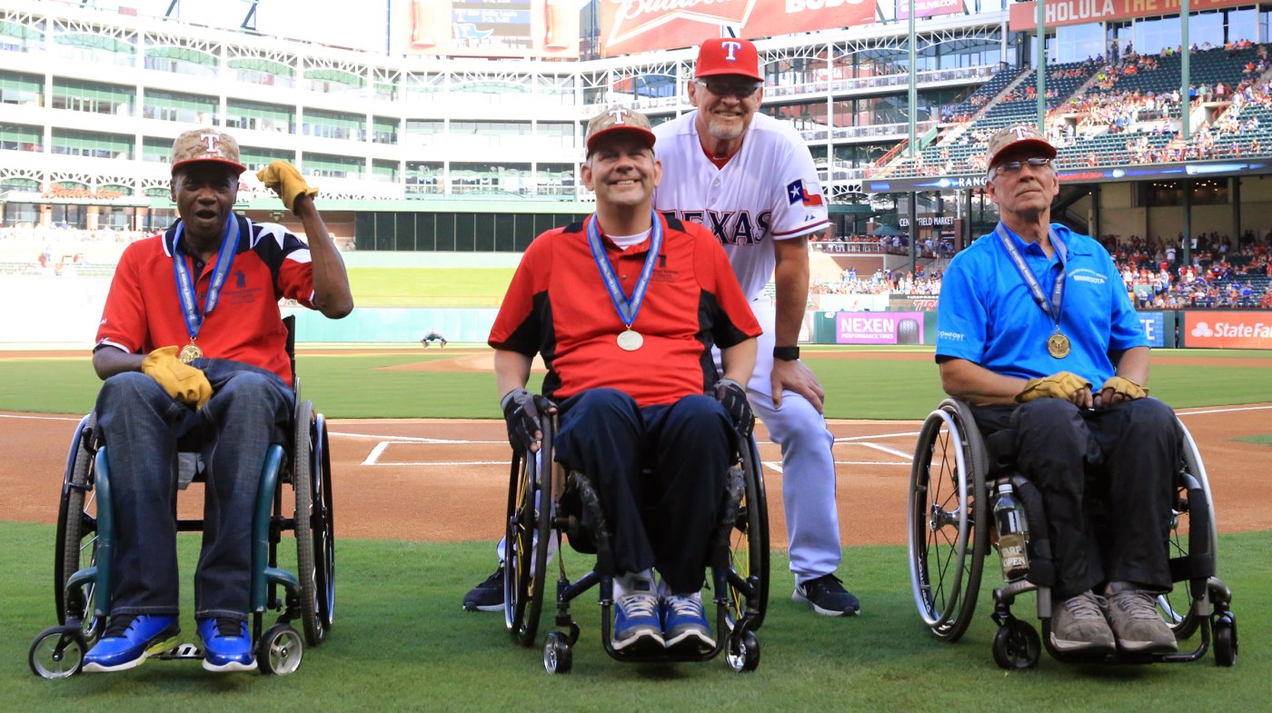 Three Veterans are honored at a Texas Rangers baseball game