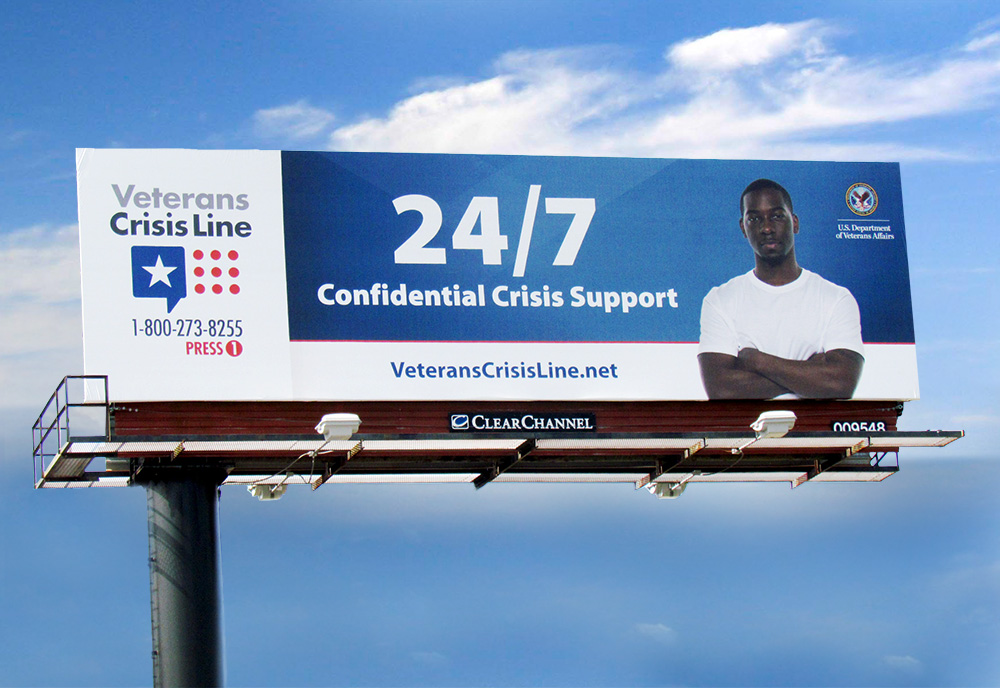 A bill board promoting the Veterans Crisis Line