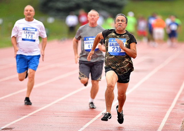 U.S. Marine Corps Veteran Manny Saldivar participates in track at the National Veterans Golden Age Games. Applications are now being accepted to participate in the Games taking place in Detroit, July 10-14.