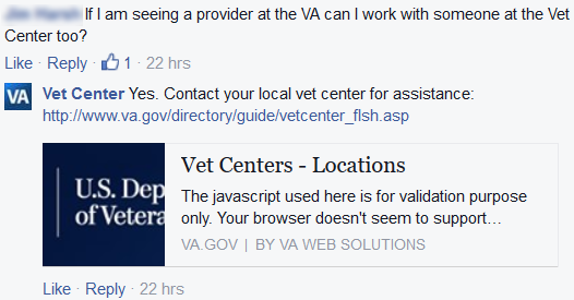 Vet Center Facebook Q&A