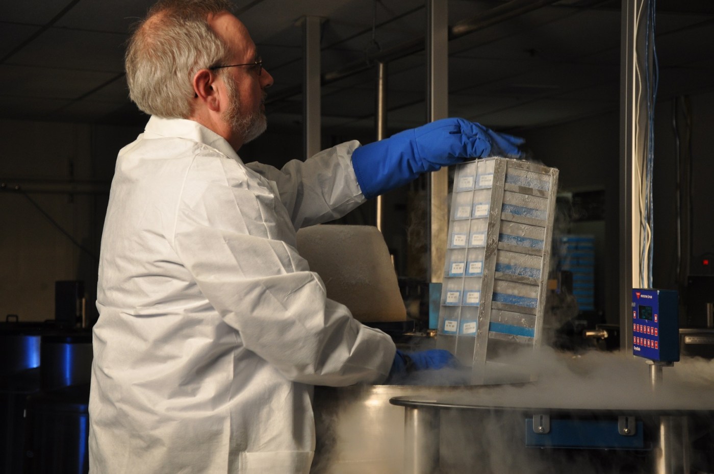 Image of a scientist lifting frozen DNA.