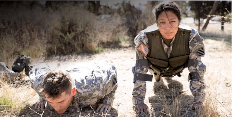 image of male and female Army Soldiers doing push-ups.