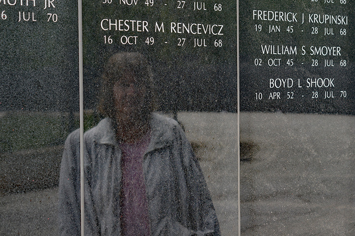 Image pf Nancy Smoyer visits the New Jersey Vietnam Veterans’ Memorial Foundation. Her brother William Smoyer was killed in the war and his name is on the NJVVMF wall in Holmdel, NJ.