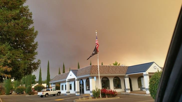 Clearlake VA Clinic with smoke from the Valley Fire of 2015.
