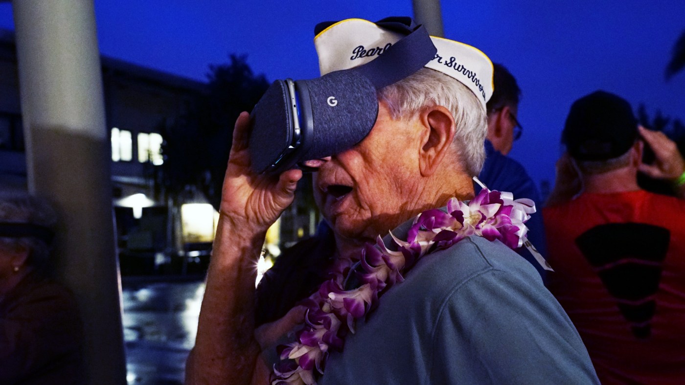 Pearl Harbor survivor Jack Moore relives the attack on Battleship Row at a virtual reality preview event.