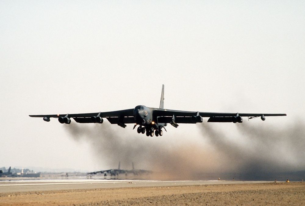 image of a B52 bomber taking off.