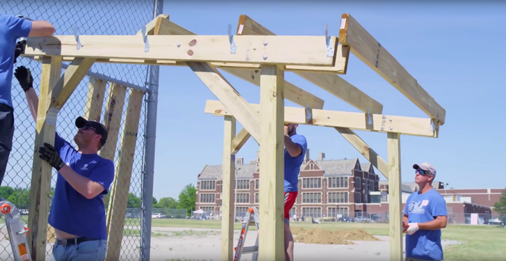 image of Veteran building a wood structure