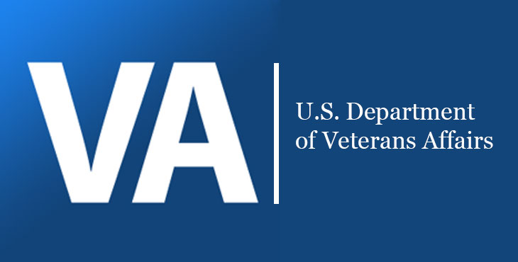 Text reads: VA - U.S. Department of Veterans Affairs - text is white on blue background