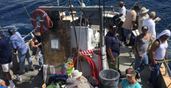 Approximately 20 VAGLAHS physical medicine and rehabilitation Veteran patients participated in a deep sea fishing trip sponsored by LA South Bay angler Larry Brown and donors from LA Rod and Reel Club and Marina Del Rey Anglers.