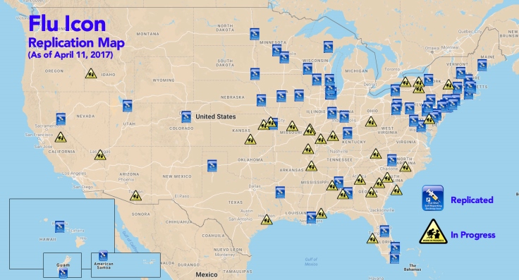Image: US map with flu icons placed over it.