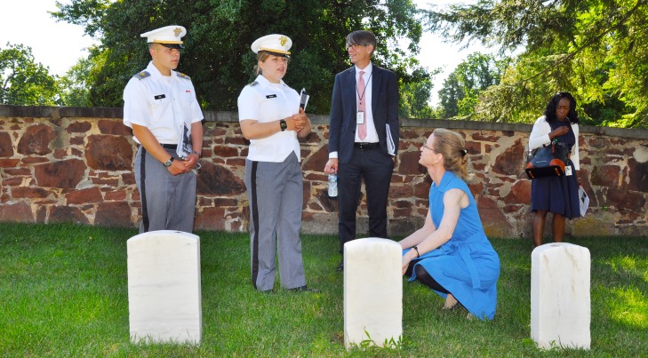 IMAGE: Cadets Riley Eck, left, and Mimi Mejia toured Alexandria National Cemetery July 31, with Dr. Bryce Carpenter, National Cemetery Administration (NCA) Educational Outreach Programs Officer, Virginia Price, NCA historian, and Bridgette Jimenez, NCA Pathways intern. The cadets will serve as interns and assist cemetery directors in service and outreach programs that connect the Veteran legacy in the cemeteries with the community. Photo by Shawn Graham, Public Affairs Specialist