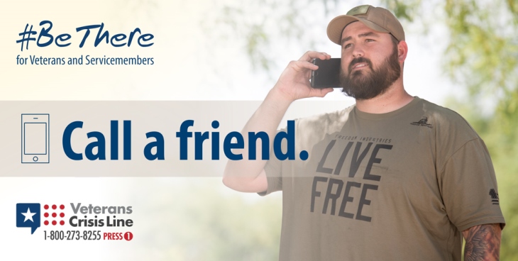 IMAGE: A Veteran calling another friend for the #BeThere sucide prevention campaign.