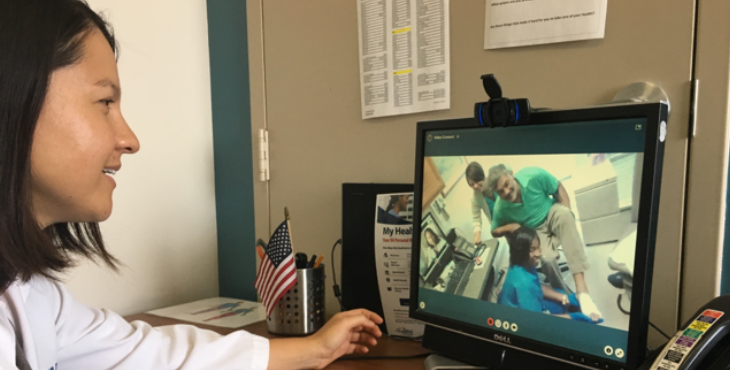 IMAGE: Dr. Leonie Heyworth, VA’s acting national telehealth advisor for primary care, consults with a patient.