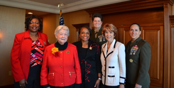 IMAGE:Pictured with Major General Reynolds (third from the right), Brig. Gen. Shea (far right) is Theresa “Sue” Malone Sousa.