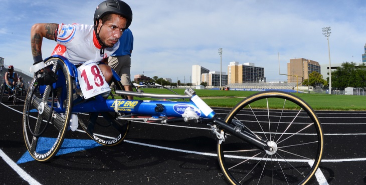 IMAGE: A wheelchair competitor takes to the track.