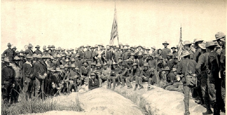 Period Photograph, Approximately one hundred soldiers, Theodore Roosevelt in center