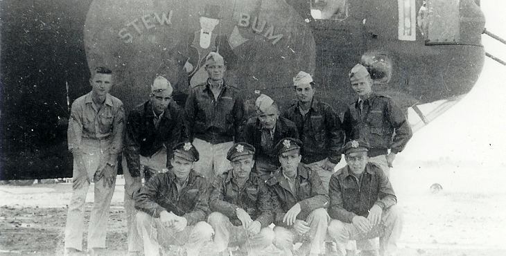 Photograph of the bombing crew that Sidney Malatsky served in during World War II.. crew members pose in a group.