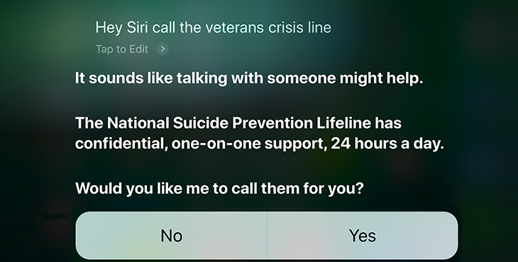 Smartphone feature provides immediate access to Veterans Crisis Line