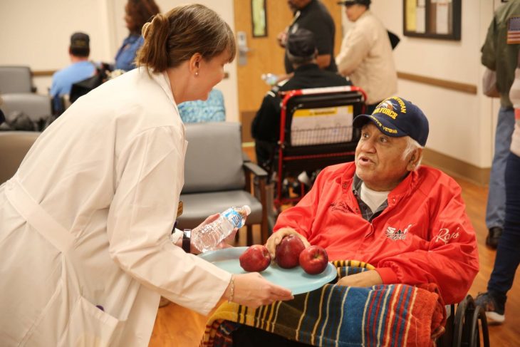 Veteran receives items from comfort care cart at Texas VA