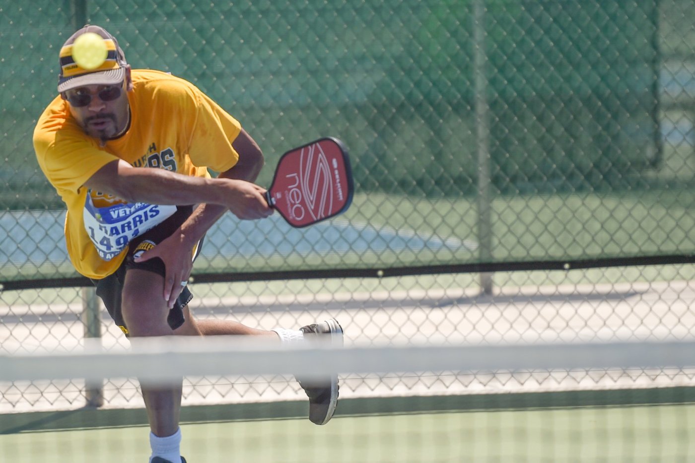 A veteran competes in pickle ball at the National Veterans Golden Age Games.