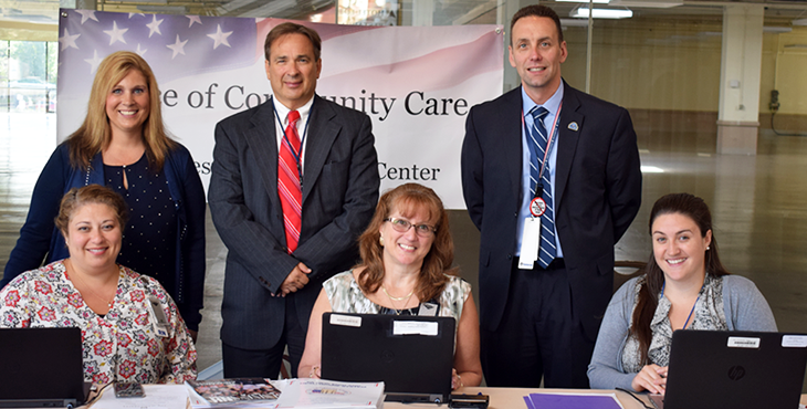 IMAGE: Pictured above: Andrea Macomber, Case Manager, Charlene Eaton, Deputy Chief, Manchester Office of Community Care, Dr. Brian Phemester, Director, Manchester VA Office of Community Care, Stella Lareau, Congressional Liaison, Al Montoya, Director, Manchester VA Medical Center and Kristina Huntoon, Tilton CBOC Case Manager at Manchester VA’s Community Provider Education Summit.