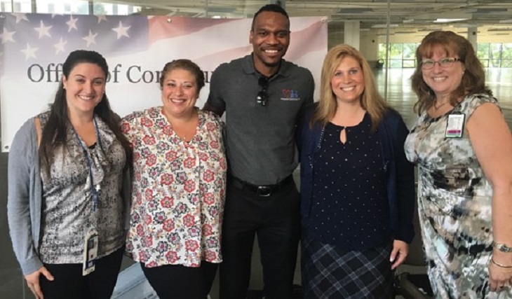 IMAGE: Jamal Strange, Medical Director of Companion Care Partners, LLC, surrounded by support staff at the Office of Community Care Provider Education Summit shared, “The trip from Philly was worth it!” Left to right: Kristina Huntoon, Tilton CBOC Case Manager, Andrea Macomber, Case Manager, Jamal Strange, Companion Care Partners, LLC, Charlene Eaton, Deputy Chief, Manchester Office of Community Care, and, Stella Lareau, Congressional Liaison. 