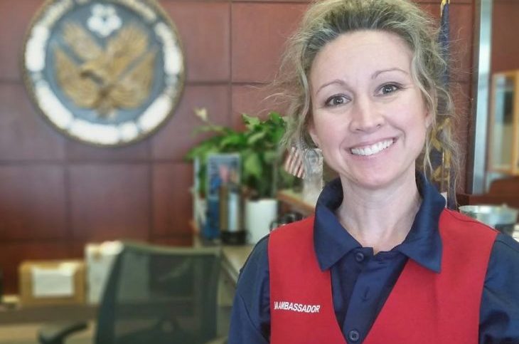 Jena Cutsinger, a Red Coat Ambassador at the Marion, Illinois VA Medical Center, has dedicated over 600 hours of her time helping Veterans in 2018.