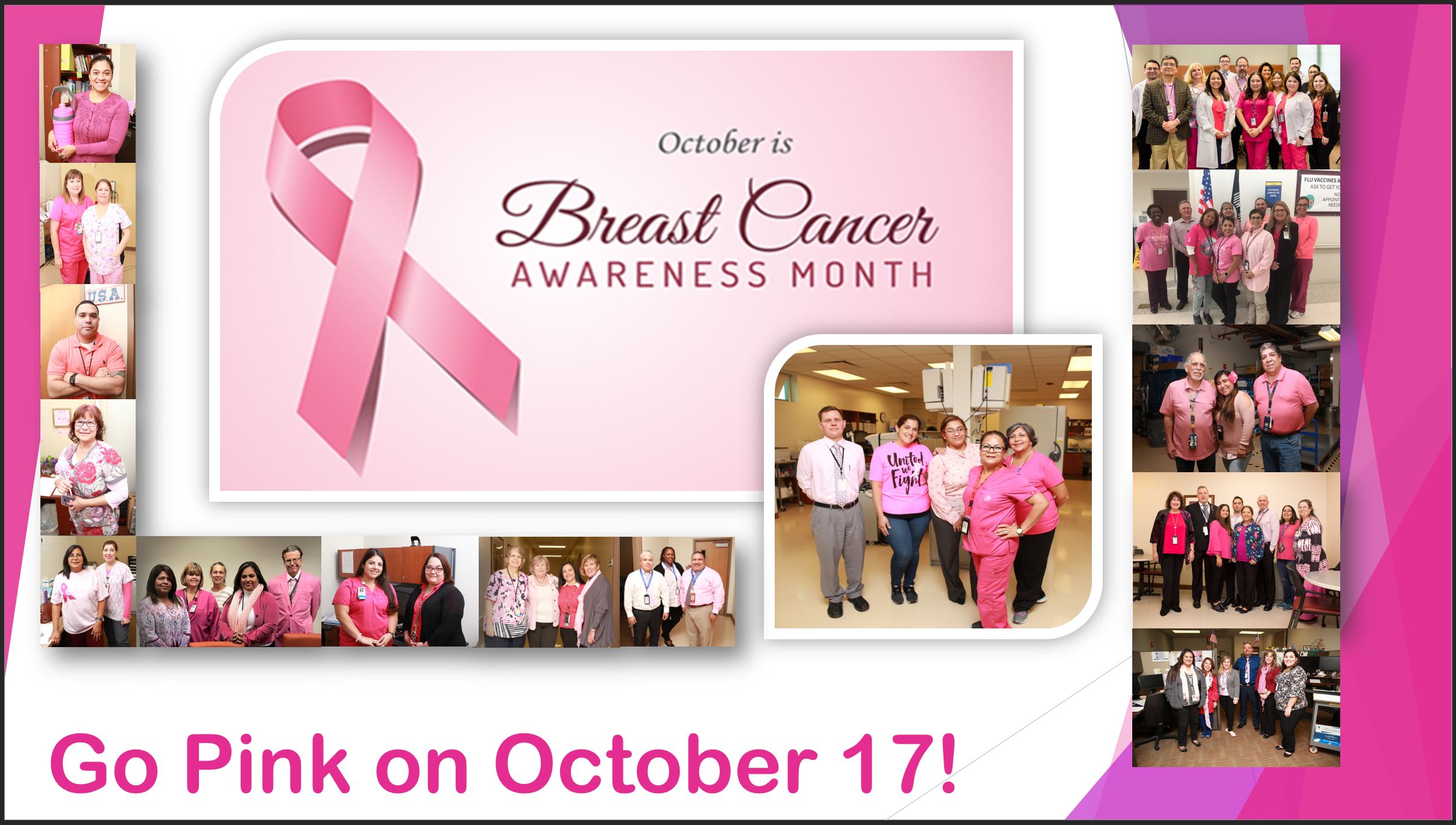 Dozens of employees, interns and volunteers from VA Texas Valley Coastal Bend Health Care System (VCB) wore pink on October 17, 2018, in observance of Breast Cancer Awareness Month.