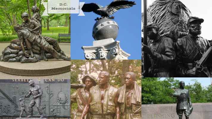 Graphic shows multiple memorials from around Washington DC