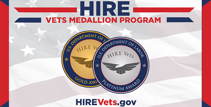 HIRE Vets Medallion Program graphic with gold and silver medals