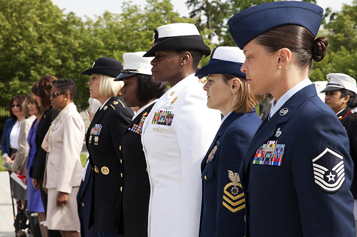Photo of women Service members in uniform standing in formation.