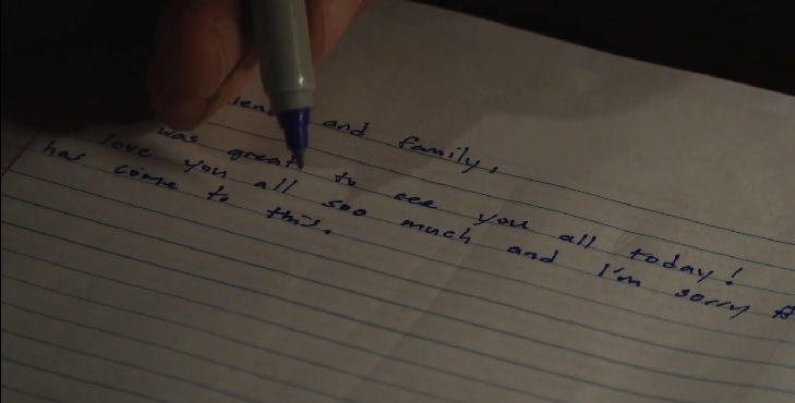 IMAGE: Screen capture of movie suicide note