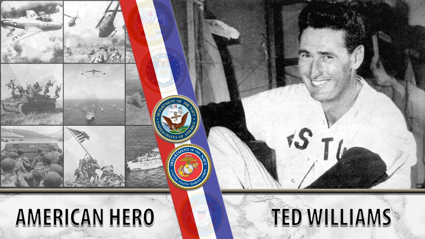 A Veteran's Story graphic for Ted Williams. Text reads: American Hero - Ted Williams