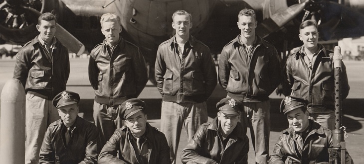 Photograph of an aircrew with Edward Armm, Edward Koster, John Clark, and Arthur Kaule. All died on June 21, 1944.