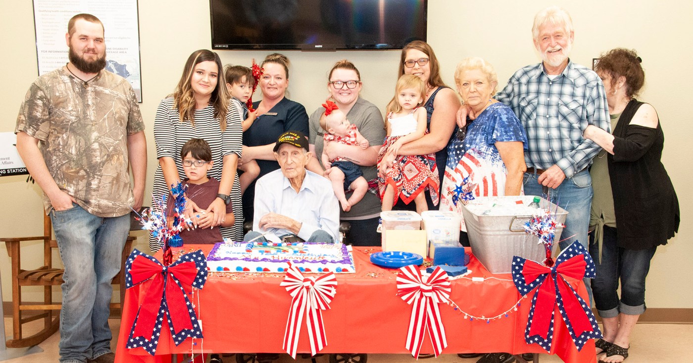 Family photo of Mr. Hunnicutt and his relatives who attended his 102nd birthday celebration