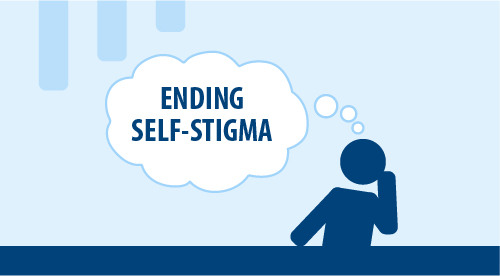 Thought bubble graphic reading “Ending Self-Stigma”