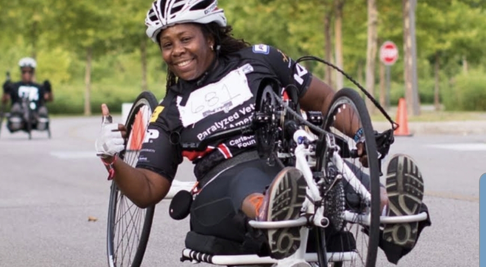 Candice Caesar participates in her favorite National Veterans Wheelchair Games event—the 10K—using a hand-cycle.