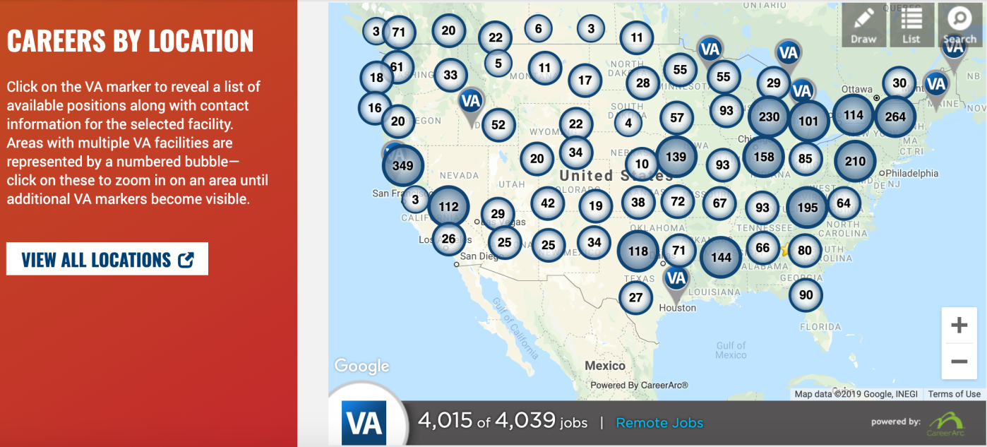 Search VA Careers by map.