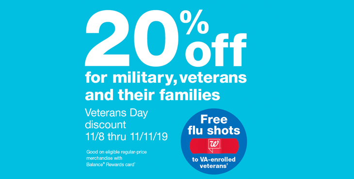 Discount for Veterans, free Flu shots at Walgreens on Veterans Day weekend