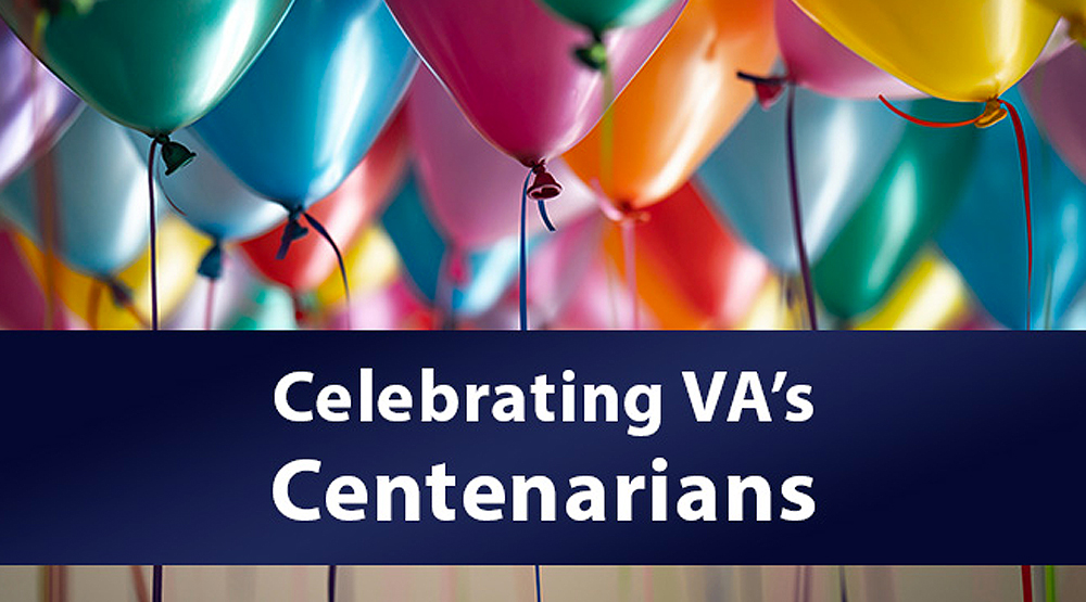 Graphic Illustration of balloons and the title "Celebrating VA's Centenarians"