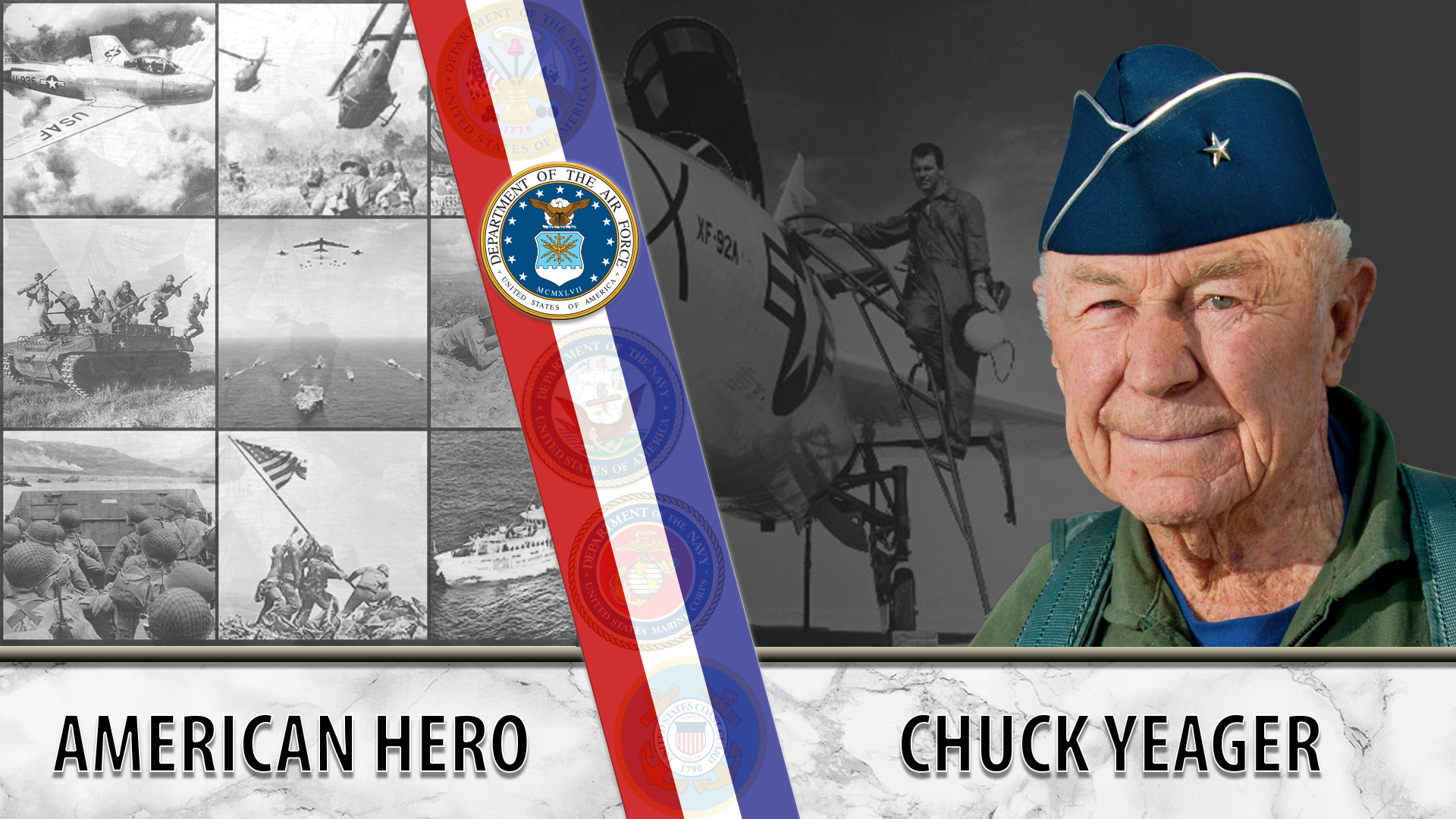 Chuck Yeager is an Air Force Veteran and the first person to break the sound barrier.